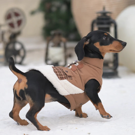 Sherpa Dog Vest for Winter | Warm Lightweight Coat with Plaid Detail