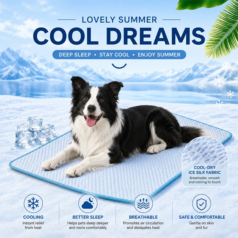Cooling Pet Mat for Summer | Breathable Ice-Silk Pad for Dogs & Cats