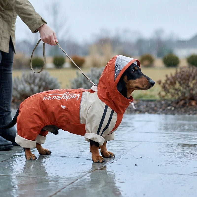 Maple Grove Full-Coverage Dog Rain Suit | Hooded 4-Leg Waterproof Raincoat