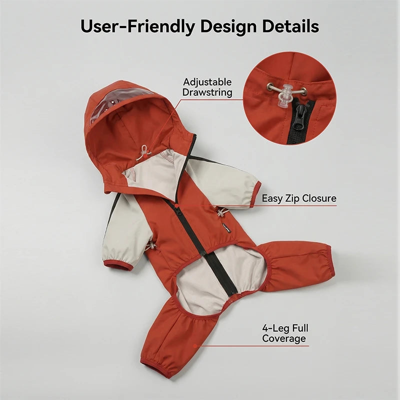 Maple Grove Full-Coverage Dog Rain Suit | Hooded 4-Leg Waterproof Raincoat