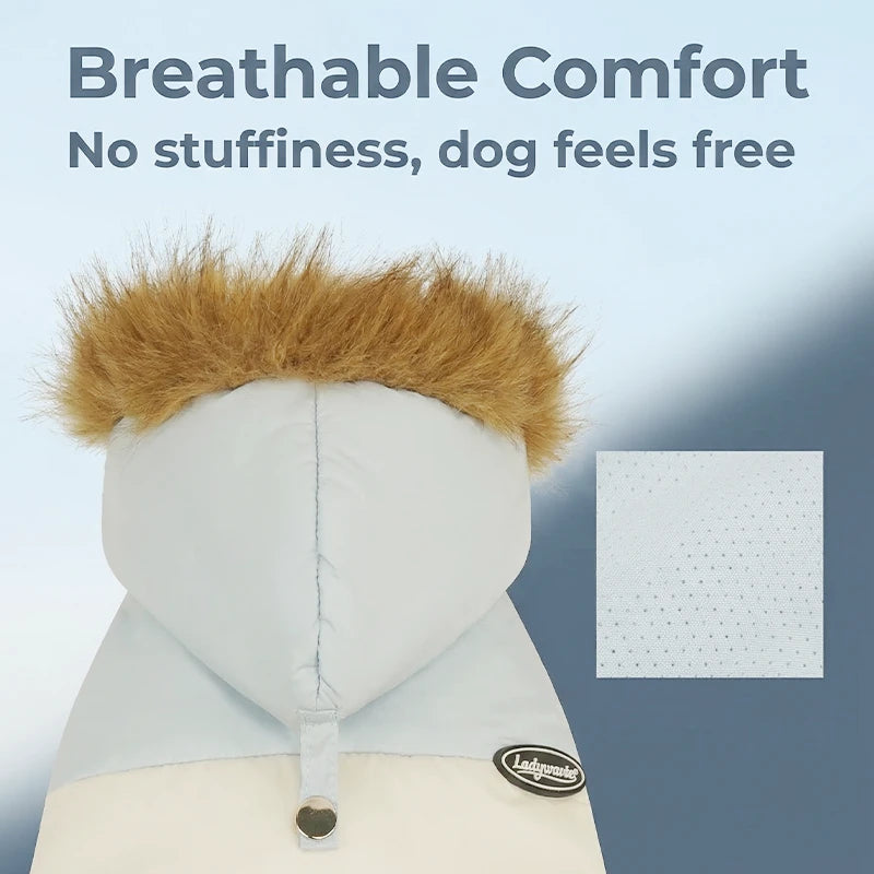 Hooded Dog Winter Coat | Thick Padded Jacket with Fur-Trim Hood