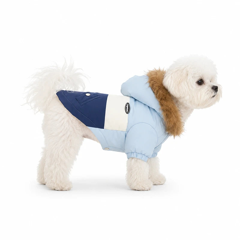 Hooded Dog Winter Coat | Thick Padded Jacket with Fur-Trim Hood