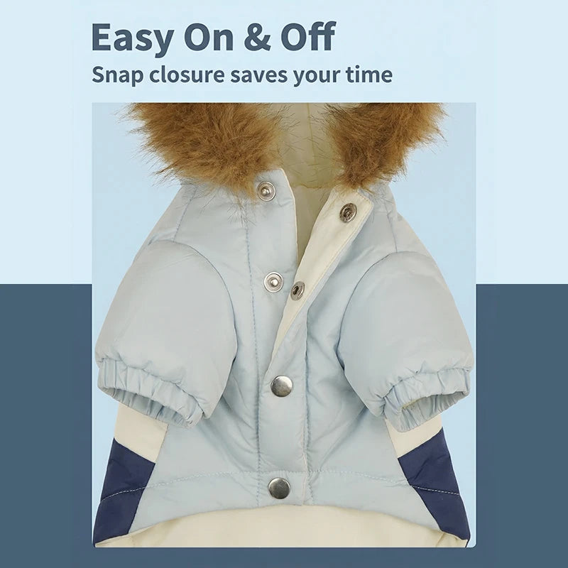 Hooded Dog Winter Coat | Thick Padded Jacket with Fur-Trim Hood