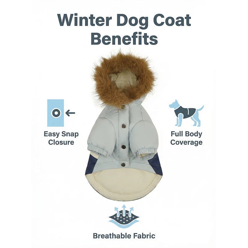 Hooded Dog Winter Coat | Thick Padded Jacket with Fur-Trim Hood