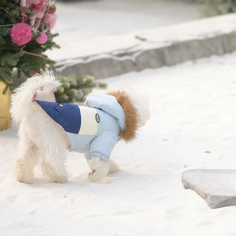 Hooded Dog Winter Coat | Thick Padded Jacket with Fur-Trim Hood