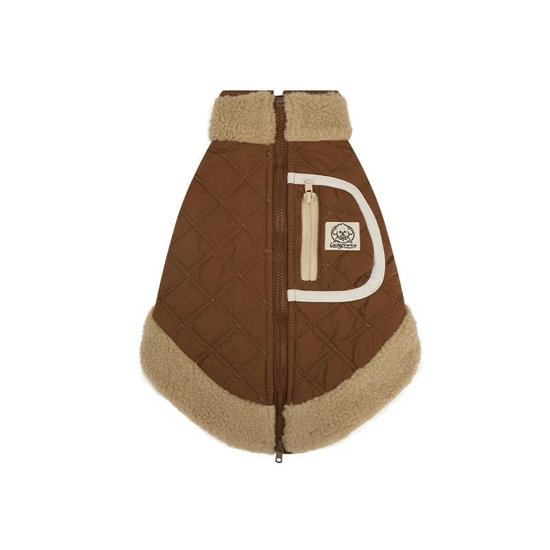 Quilted Dog Jacket with Sherpa Trim | Warm Winter Coat for Dogs