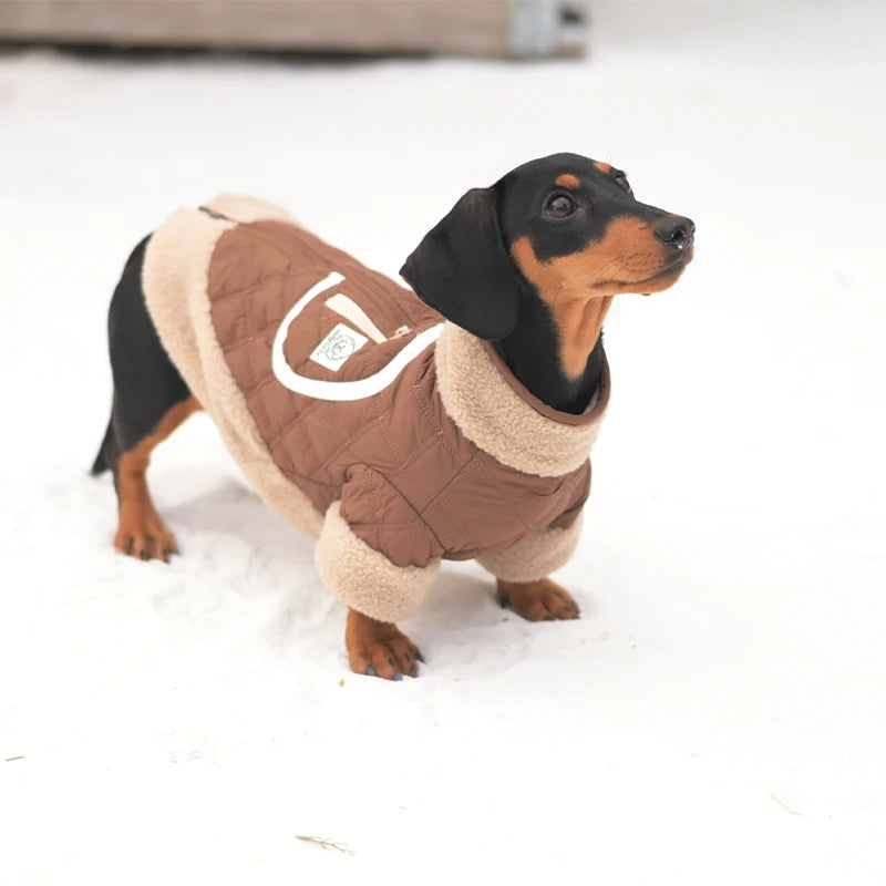 Quilted Dog Jacket with Sherpa Trim | Warm Winter Coat for Dogs