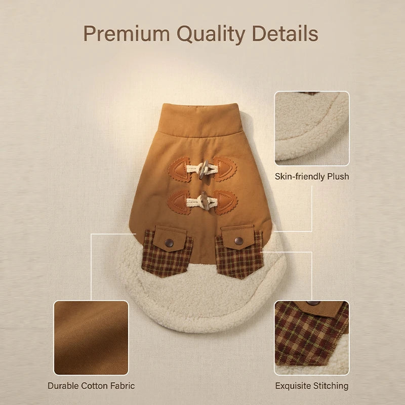Sherpa Dog Vest for Winter | Warm Lightweight Coat with Plaid Detail