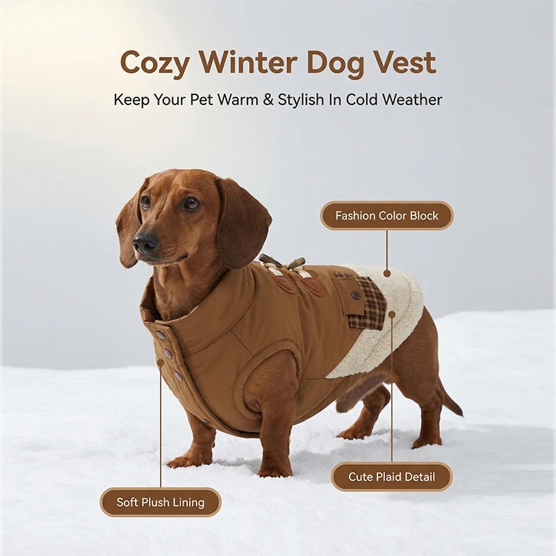 Sherpa Dog Vest for Winter | Warm Lightweight Coat with Plaid Detail