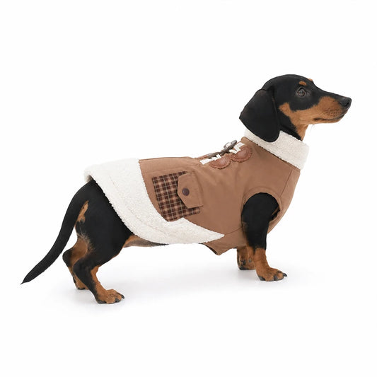 Sherpa Dog Vest for Winter | Warm Lightweight Coat with Plaid Detail