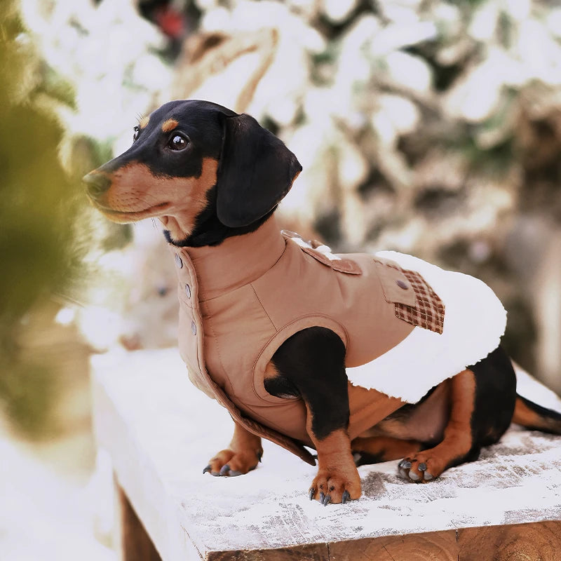 Sherpa Dog Vest for Winter | Warm Lightweight Coat with Plaid Detail